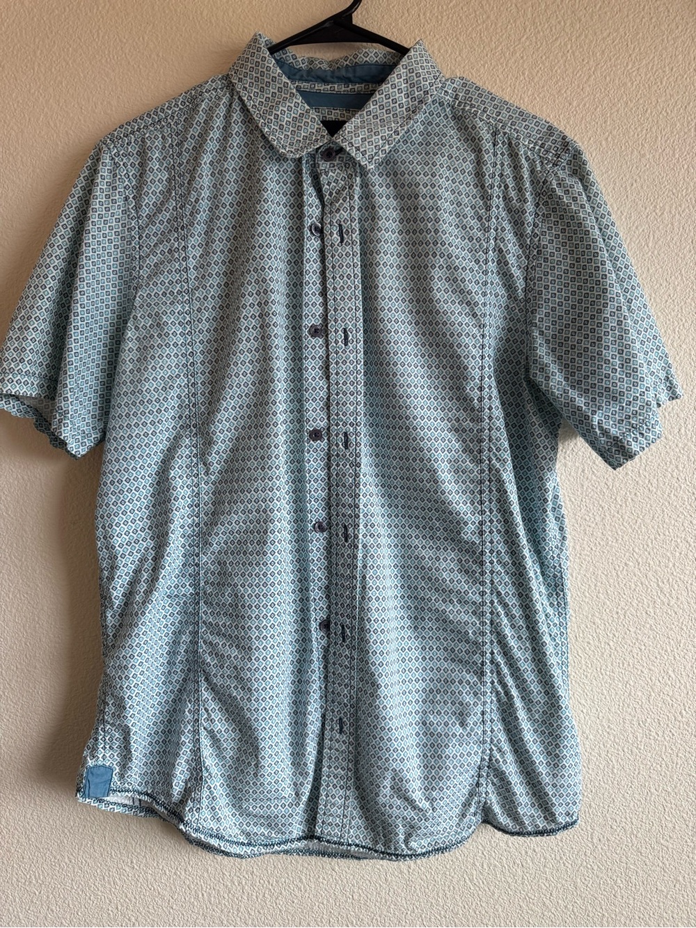 Prana Light Blue Geometric Short-Sleeve Button-Down Shirt